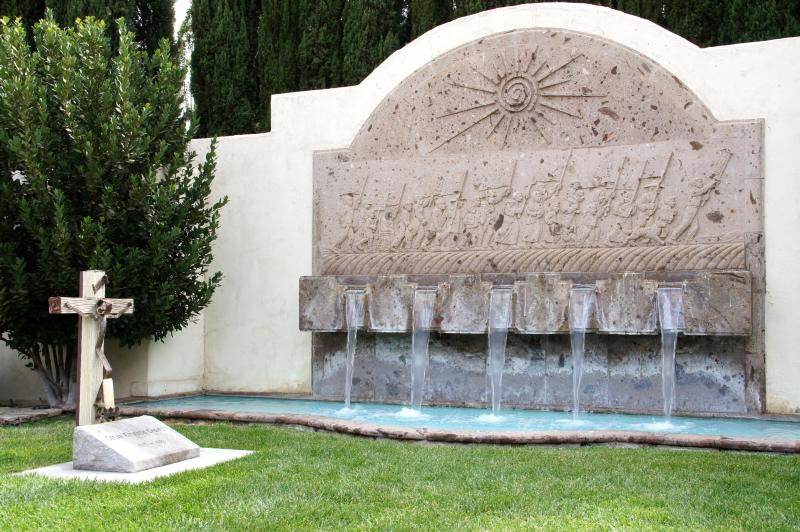 Near the grave marker of César Chávez, a fountain honors the union's five martyrs.
